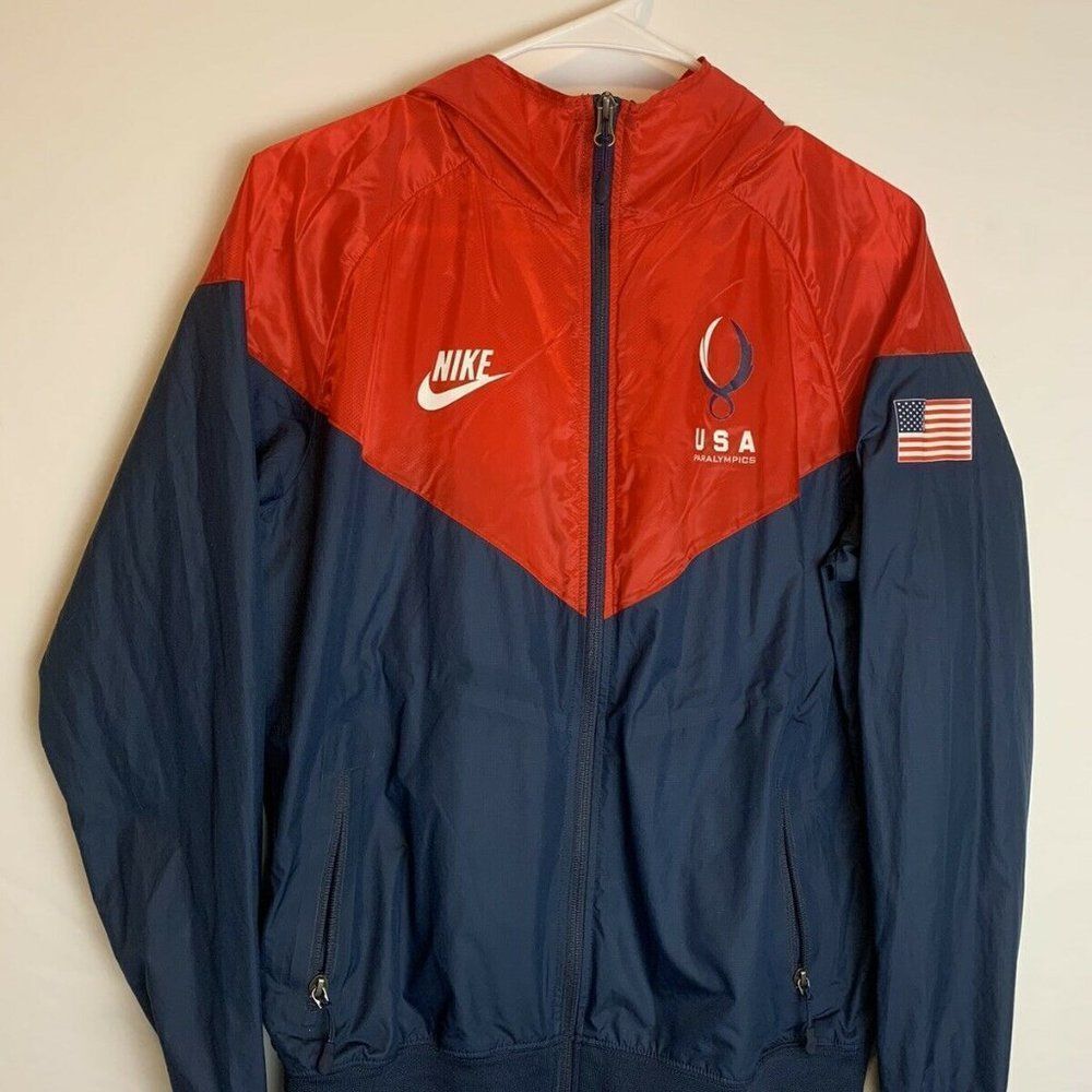 Nike USA Paralympics Women’s Size Large 12-14 Red Navy Blue Windbreaker Jacket